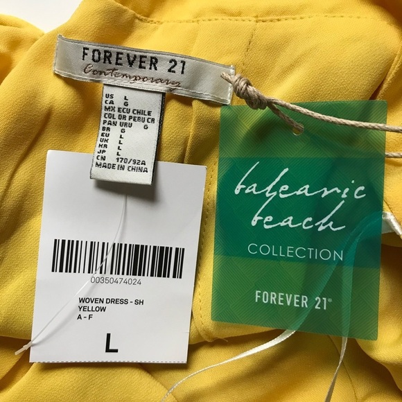 Forever 21 BELEARIC BEACH L Halter Ruched Fringe Trim Yellow Minidress Large - Picture 10 of 14